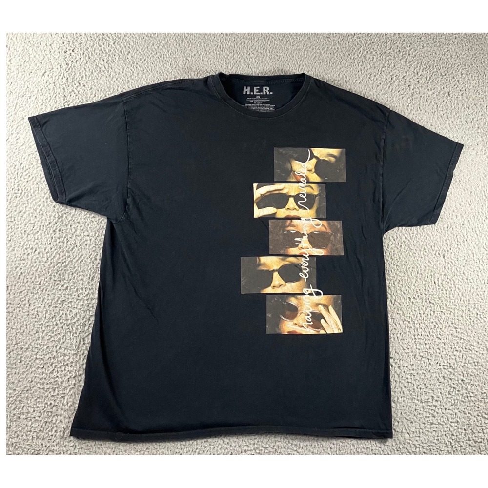 H.E.R. Graphic T-Shirt 2X Black Having Everything Revealed Bleach‎ Distressed